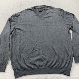 Black Brown 1826 Men's Gray 100% Italian Merino Wool Italy V-Neck Sweater XXL